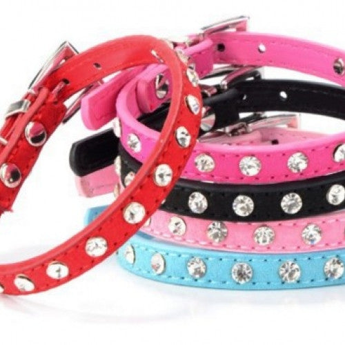 Leather Crystal Rhinestone Pet Collar