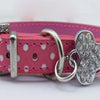 Dot Print Leather Collar With Rhinestones